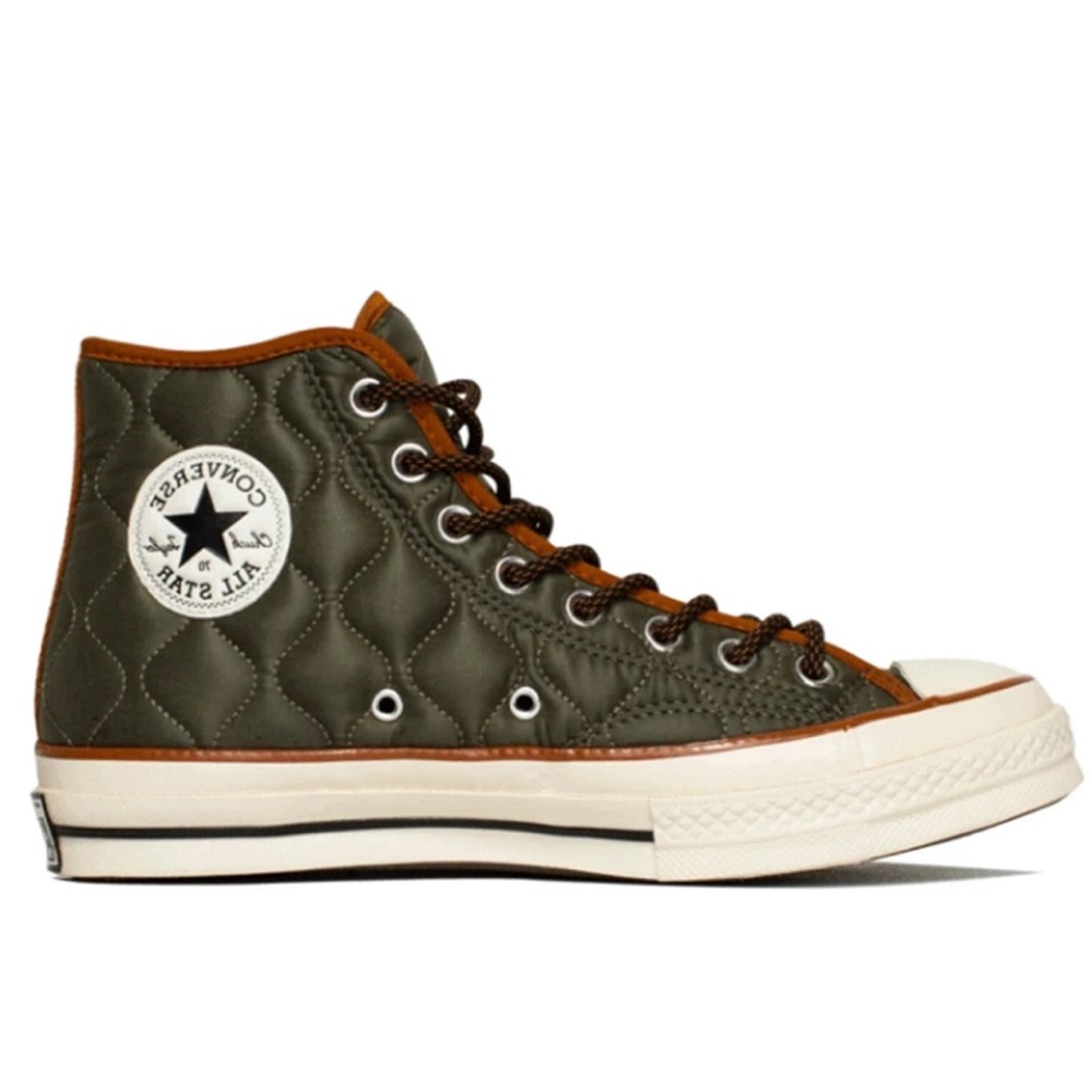 Converse Olive Quilted High-Tops with Brown Trim